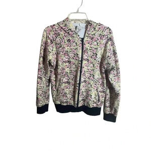 Kate Hill | Floral Zip Up Cardigan‎ Sweater with Zippered pockets